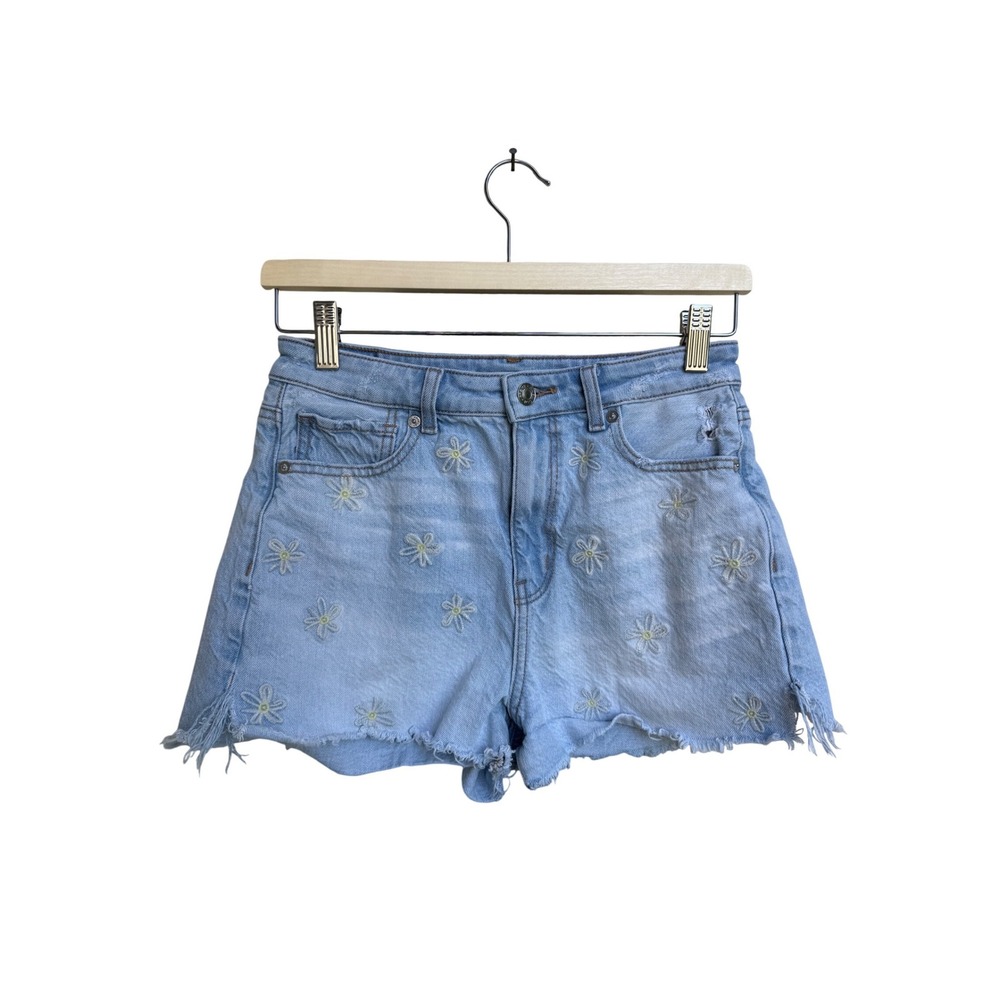 American Eagle Mom Shorts Light Wash Daisy Embroidered Denim High Waisted Size 2